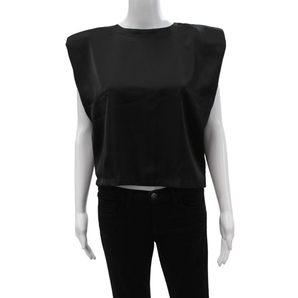Nonchalant Label Womens Cropped Sleeveless Black Blouse 80s Size XS